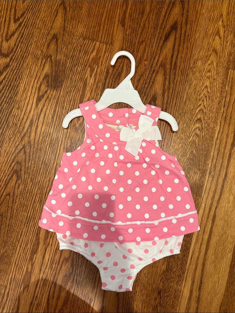 Pink Polka Dot Baby Girls' Dress & Bloomers with Bow